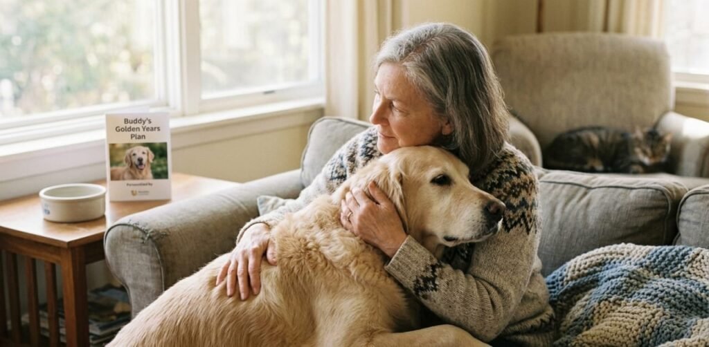 A happy pet showing emotional wellness through personalized pet care services and a balanced pet diet."