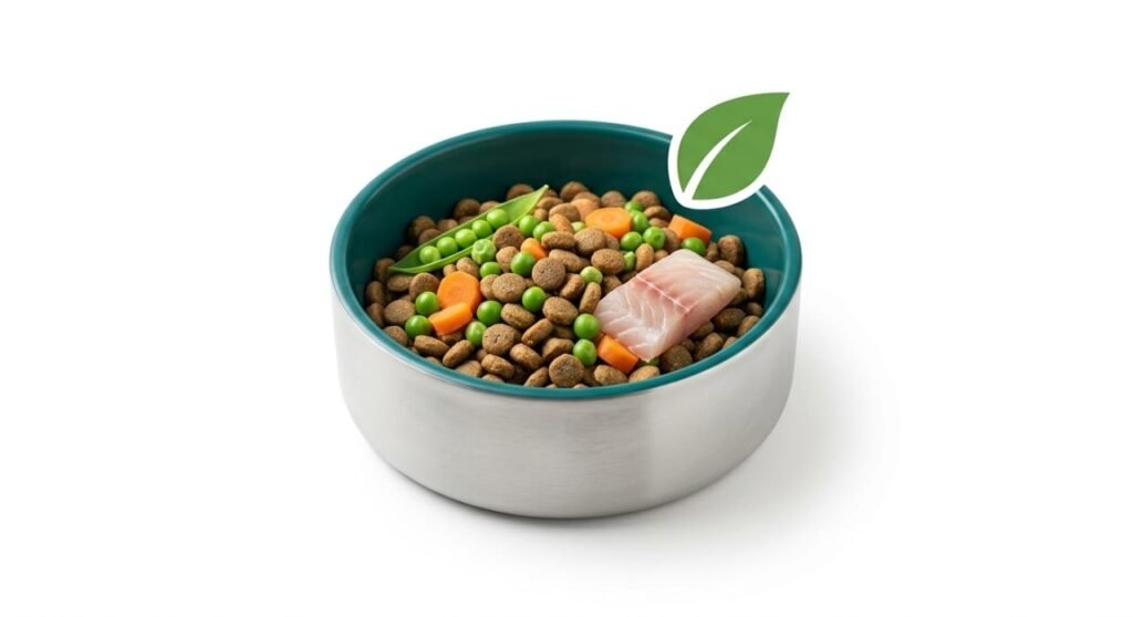 Healthy and balanced pet diet meal in a professional pet bowl for dogs and cats.